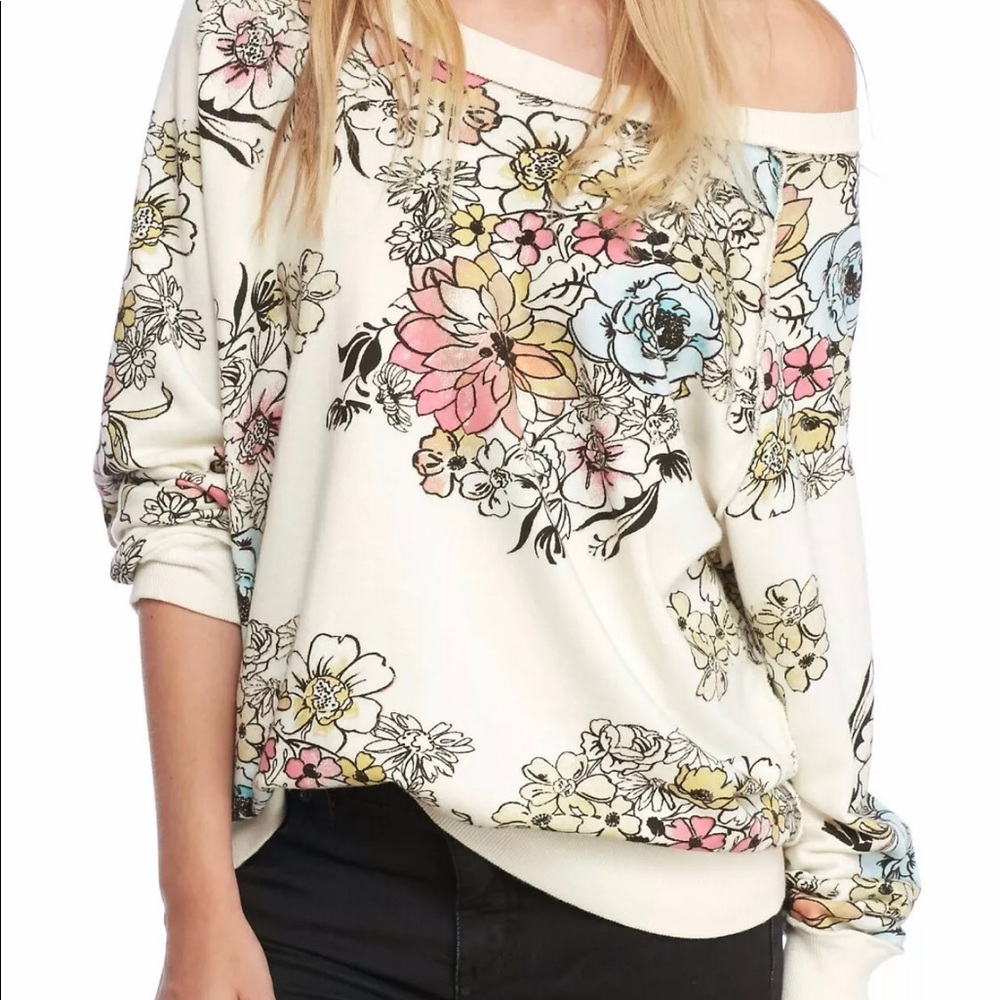 Free People Floral Watercolor Oversized Pullover S